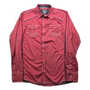 BKE Western Pearl Snap Shirt Mens Large Red Athletic Fit Long Sleeve